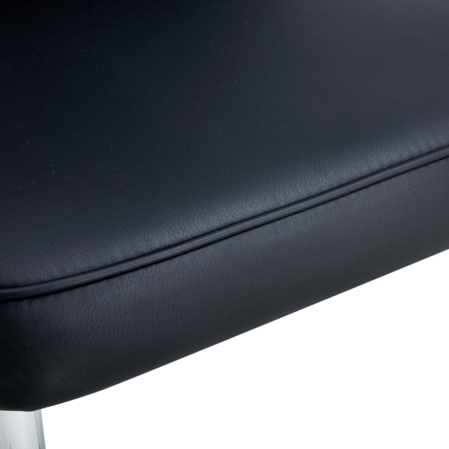 Black faux leather bar stool seat detail