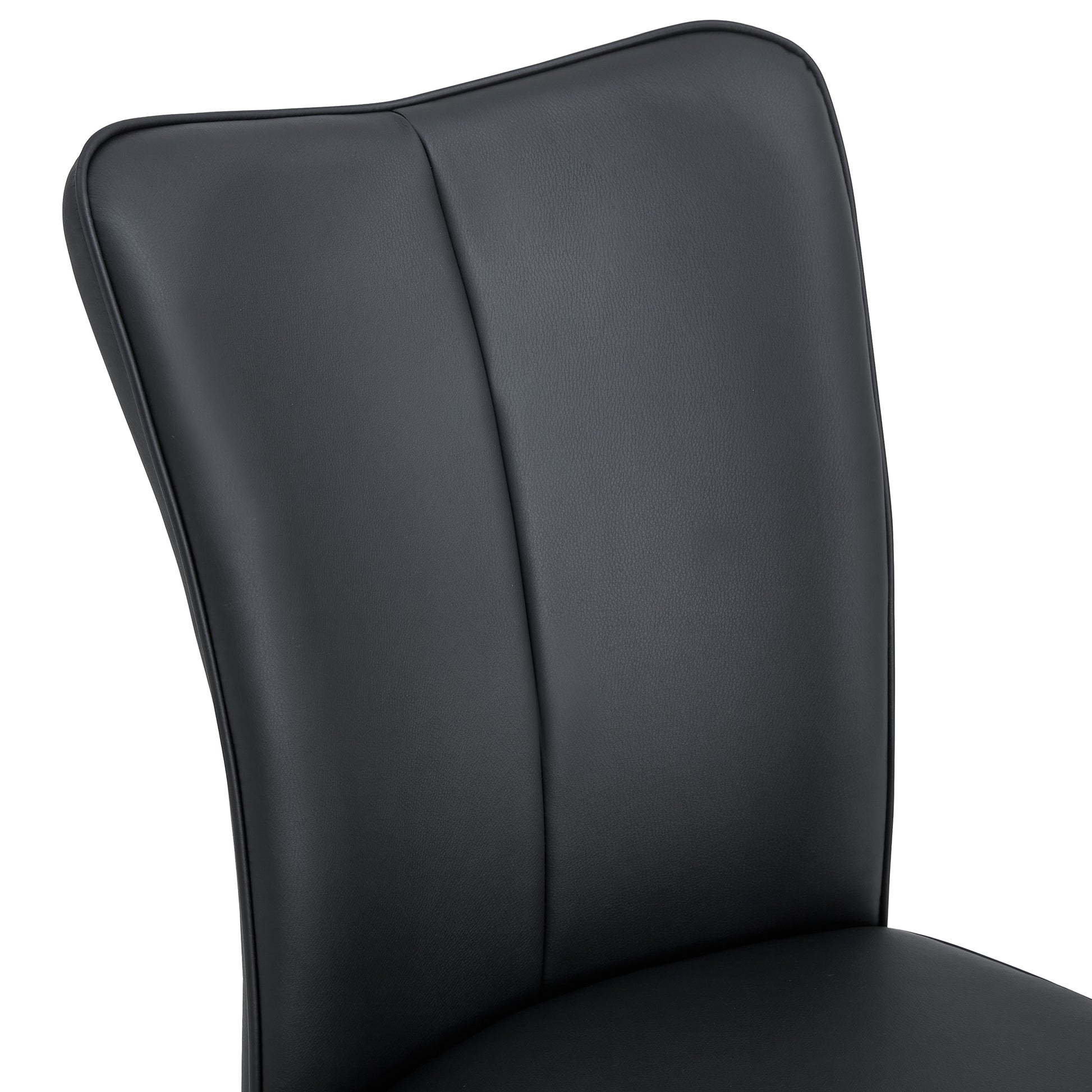 Black faux leather dining chair back with elegant stitching detail
