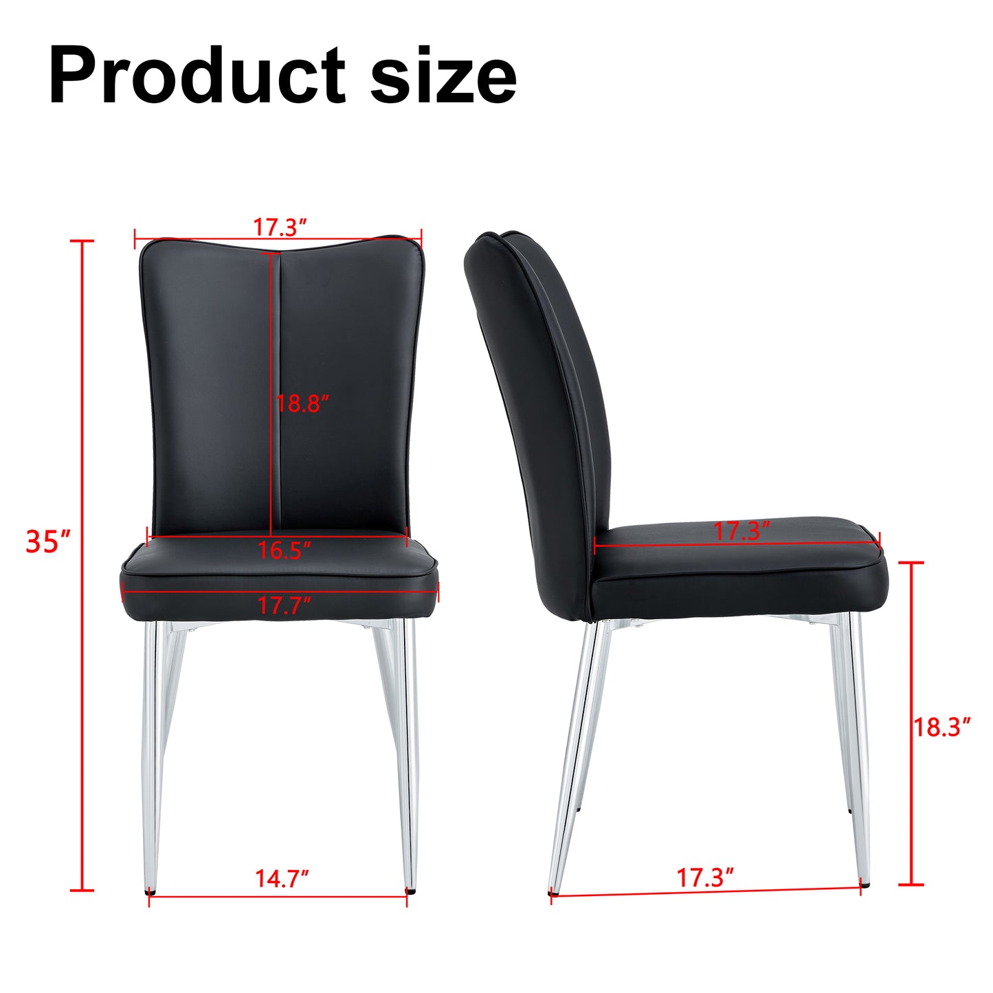 Black upholstered dining chair with chrome legs