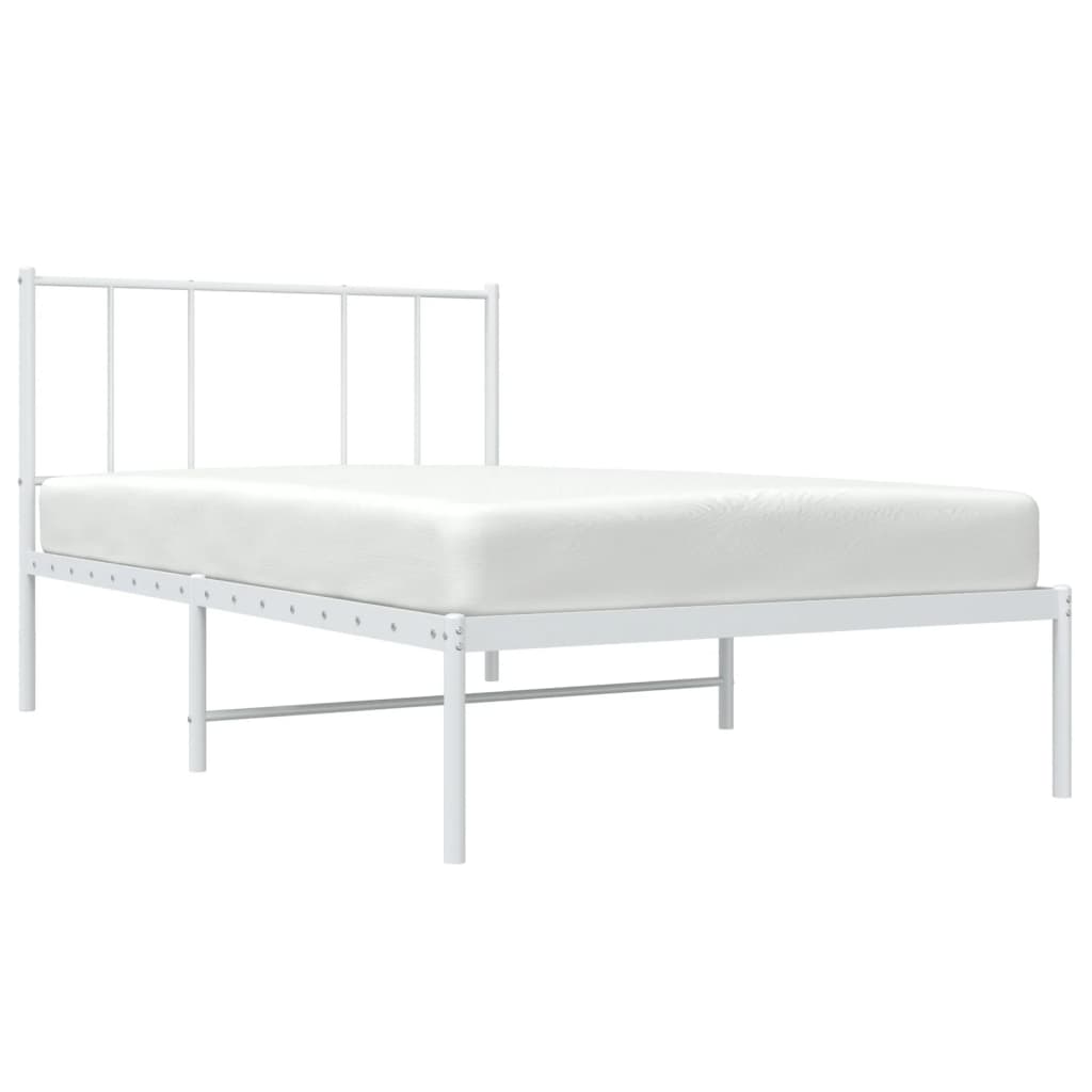 White metal bed frame with slatted base and simple headboard