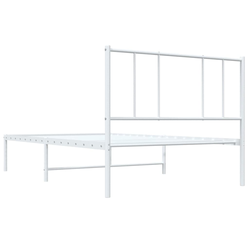 White metal bed frame with slatted base and minimalist headboard