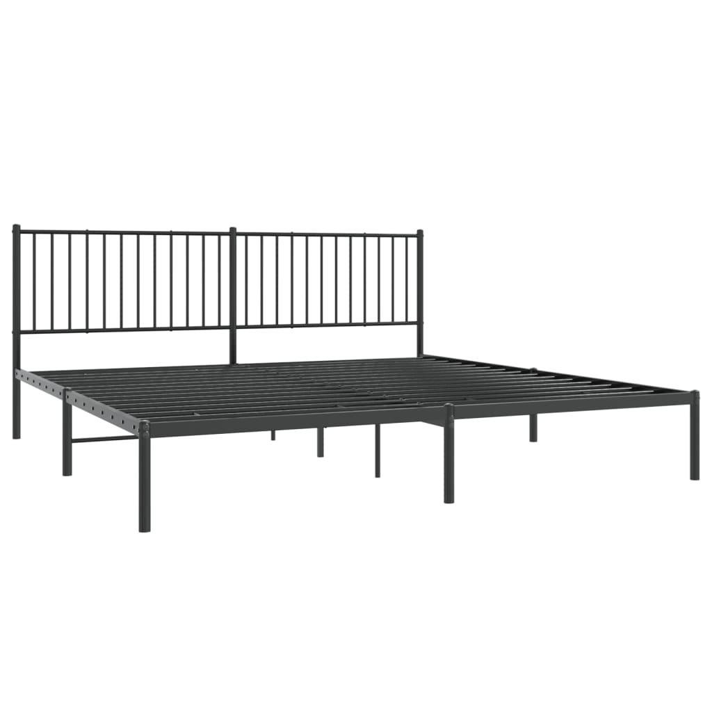 Black metal bed frame with a slatted headboard and included mattress