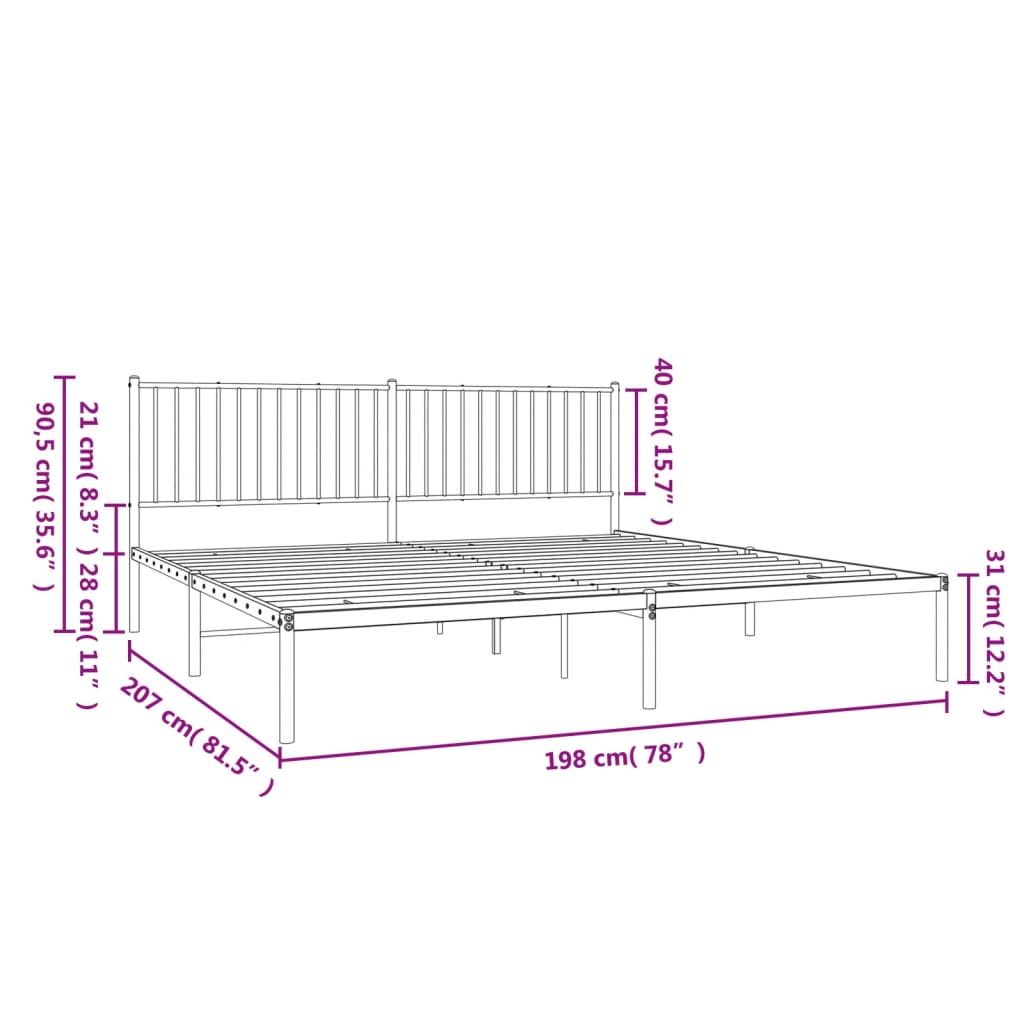 White metal bed frame with slatted support and a vertical bar headboard