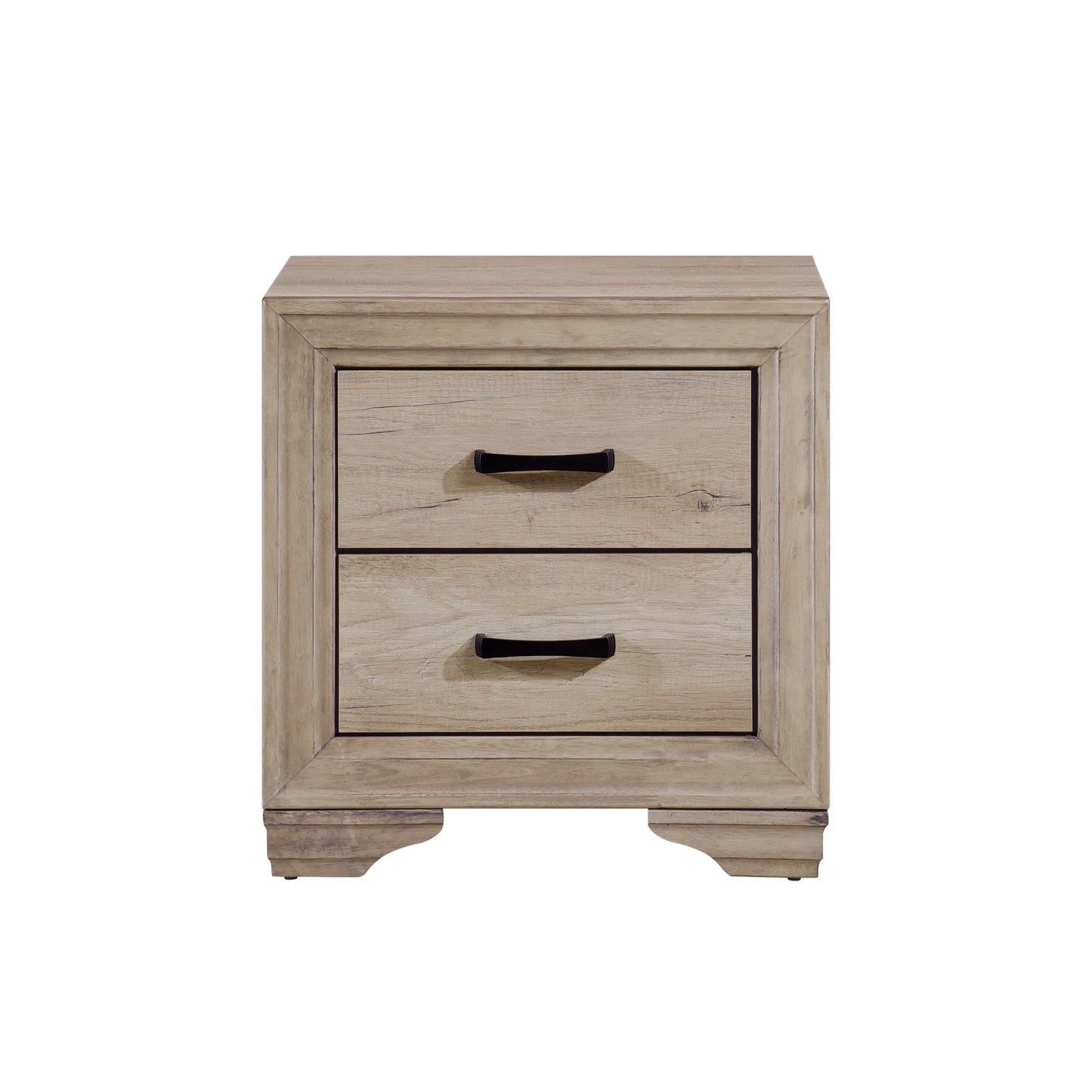 Rustic oak twodrawer nightstand with black pulls