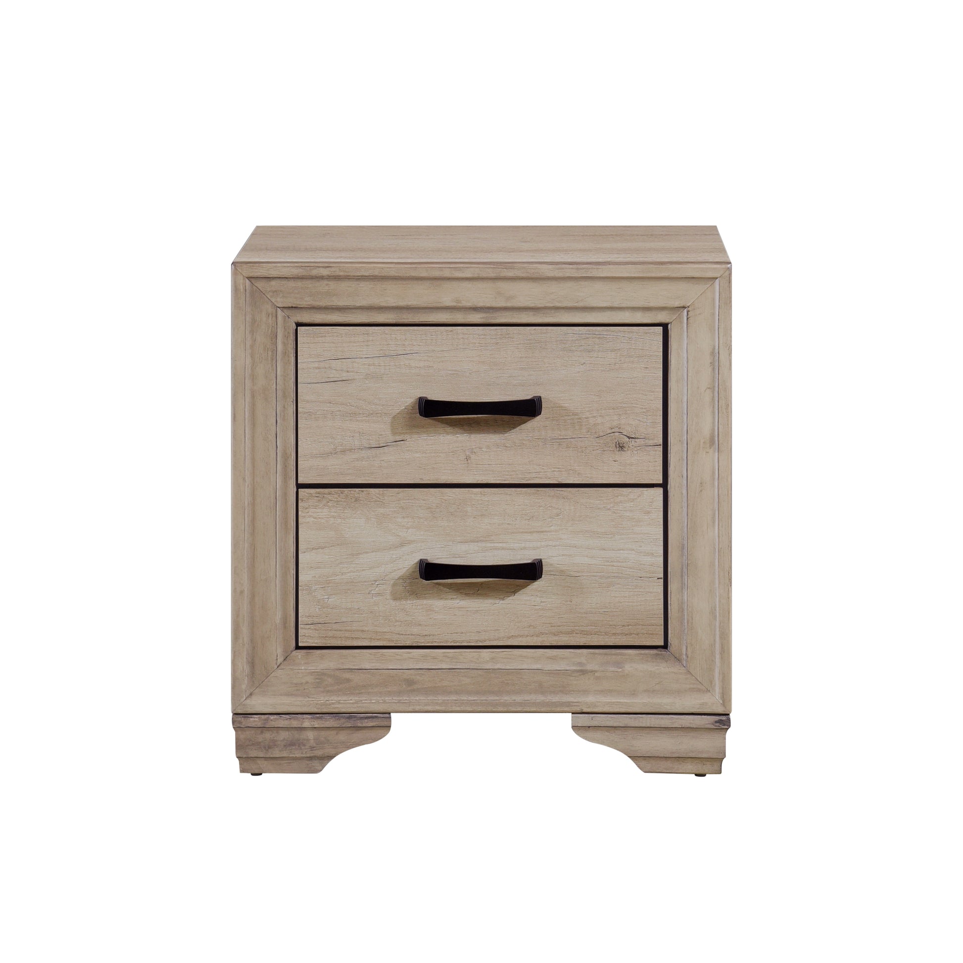 Rustic oak twodrawer nightstand with black pulls