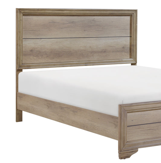 Rustic wood king bed frame with detailed headboard