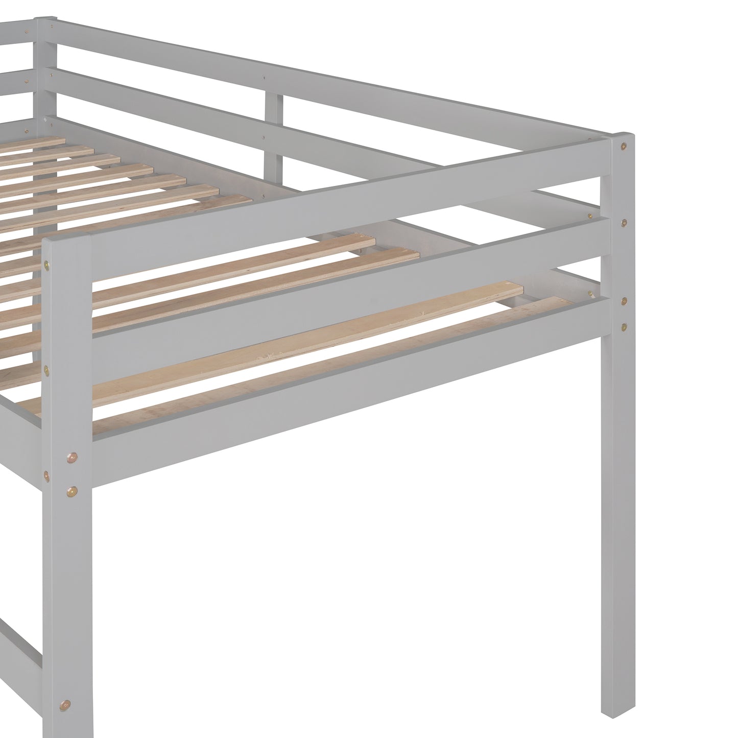 Gray wooden loft bed frame with slatted base