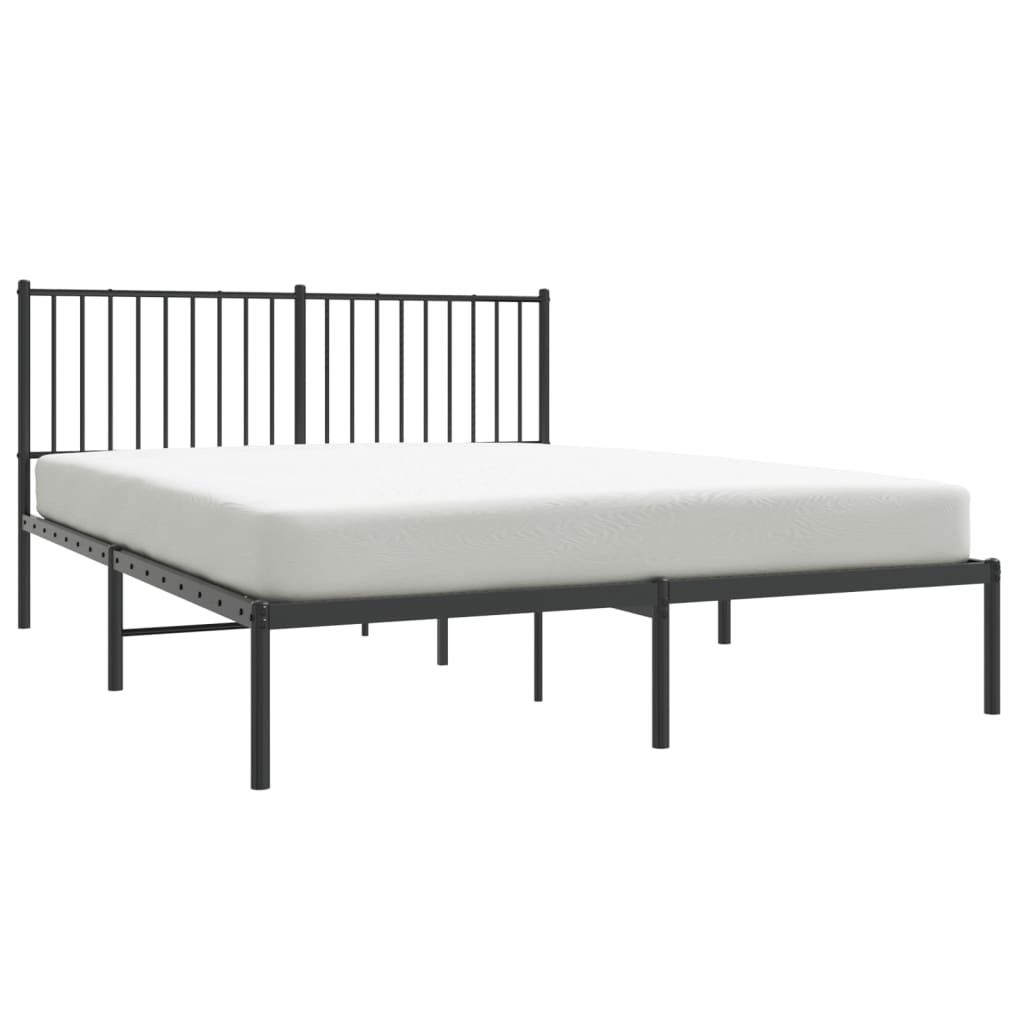 Black metal bed frame with a slatted headboard