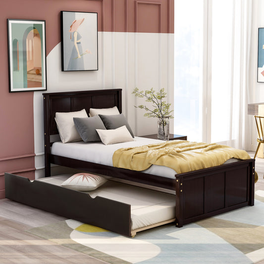 Dark espresso wood twin bed with pullout trundle