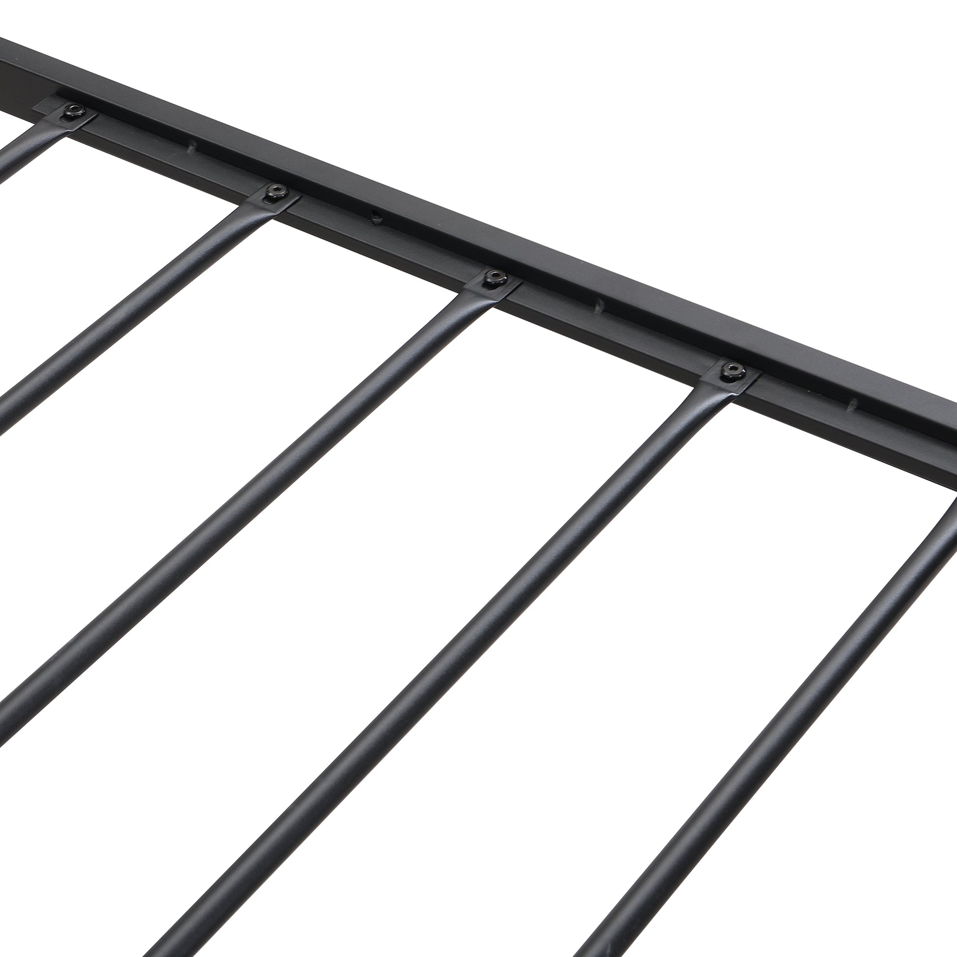 Black metal bed frame slats with connecting supports