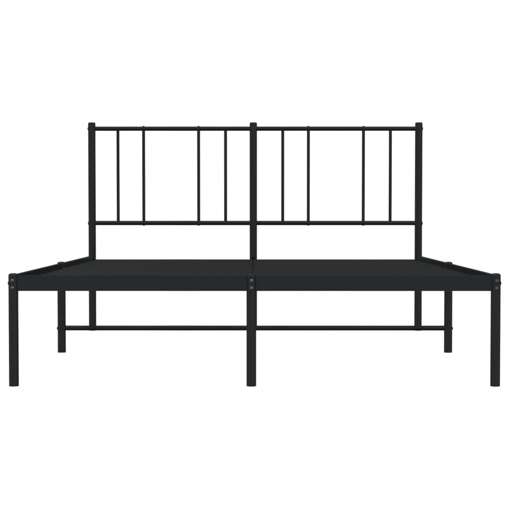 Black metal bed frame with minimalist headboard and white mattress