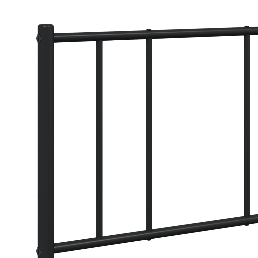 Black metal platform bed frame with slatted base and headboard