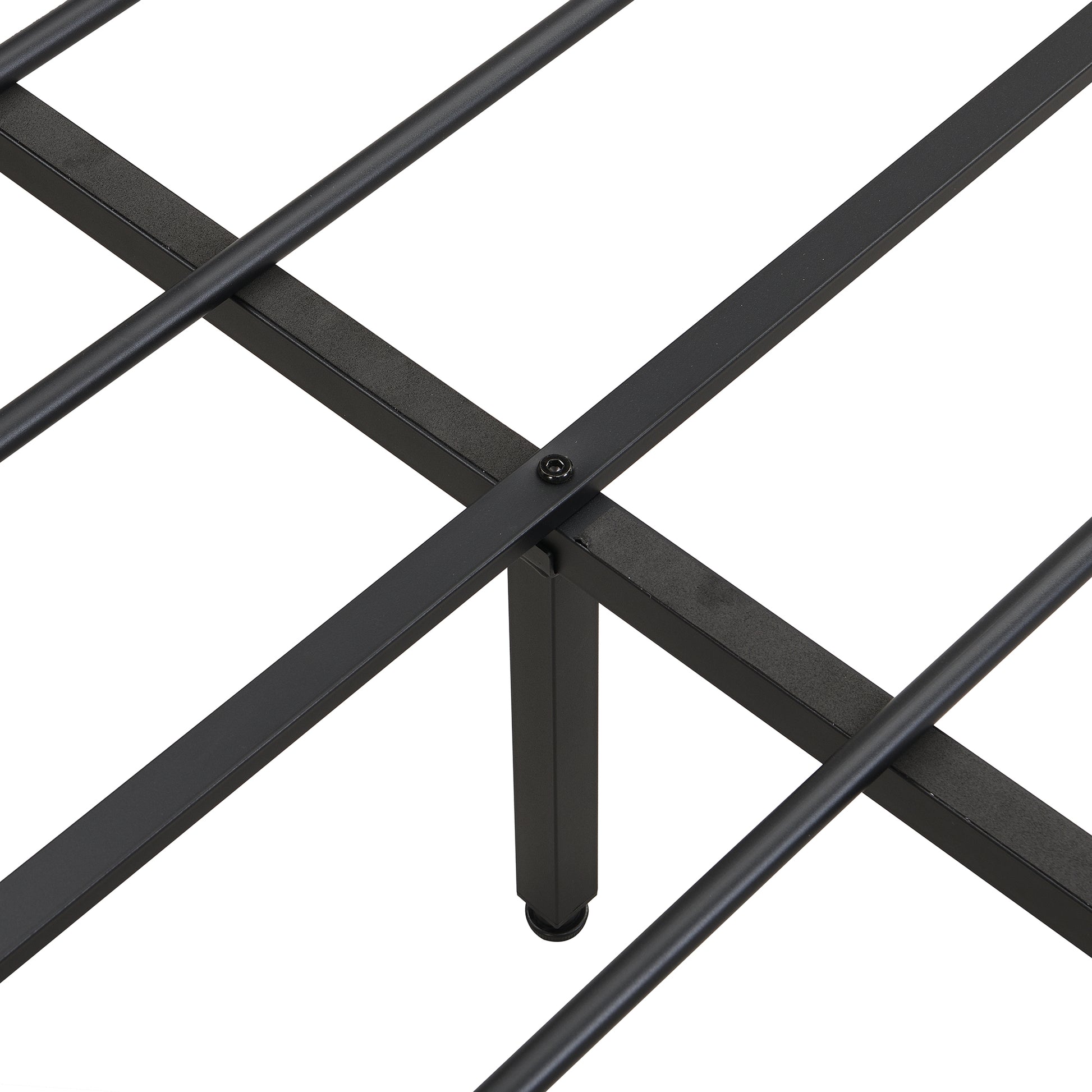 Black metal bed frame crossbars and central support leg