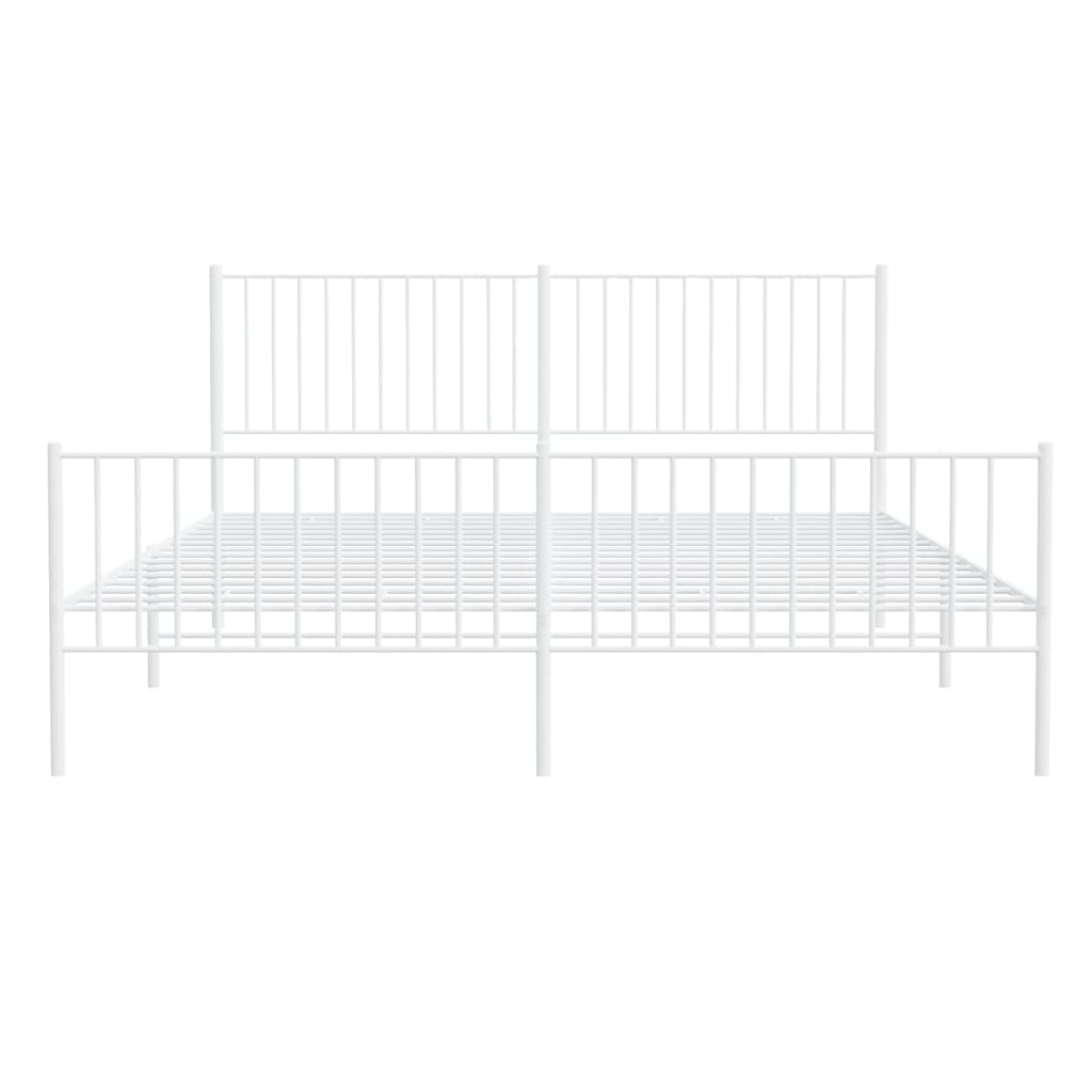White metal twin bed frame with slatted base and simple headboard