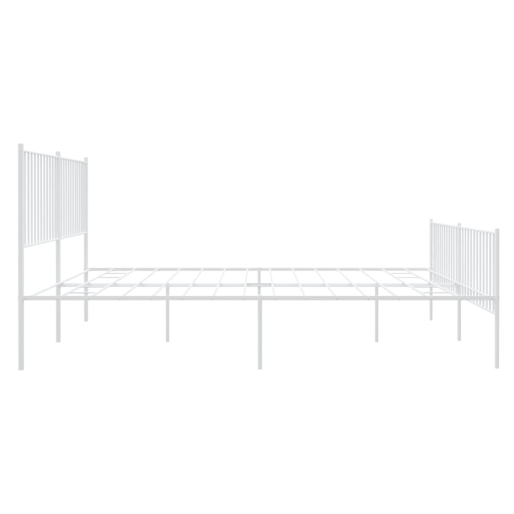 Modern white metal bed frame with slatted headboard and footboard