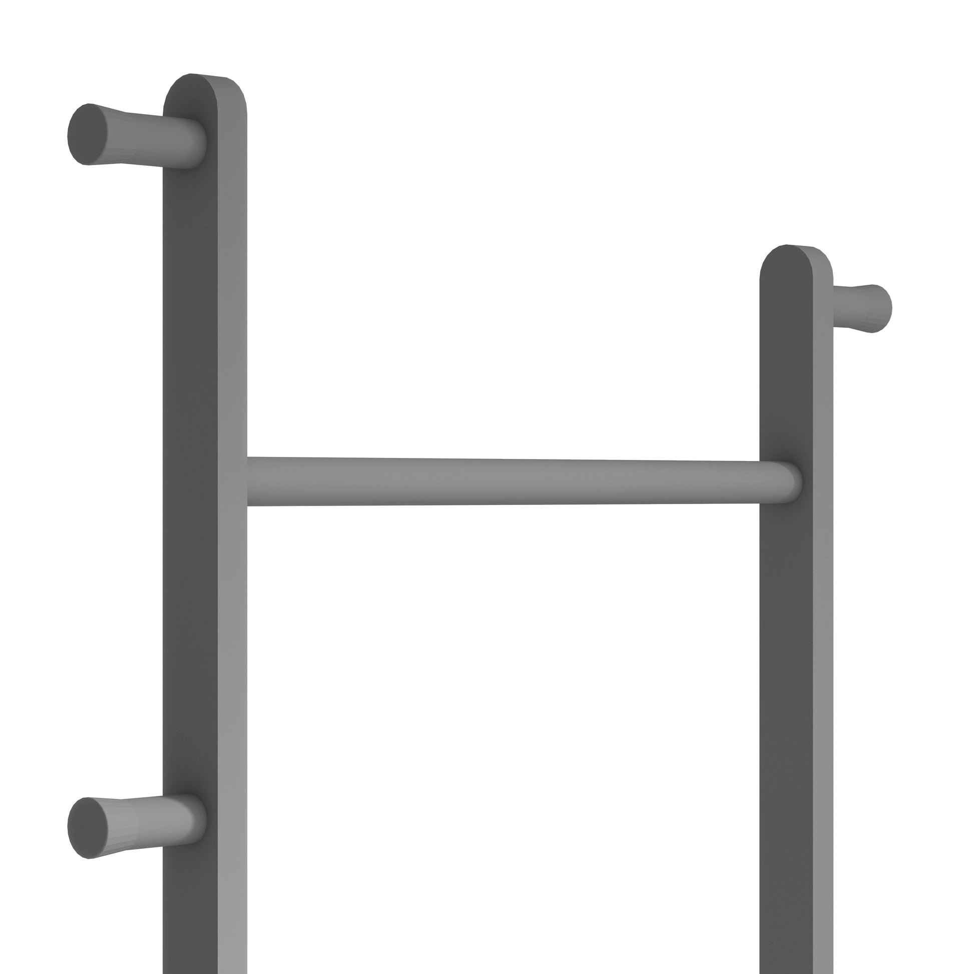Modern gray towel rack with two horizontal bars and two hooks