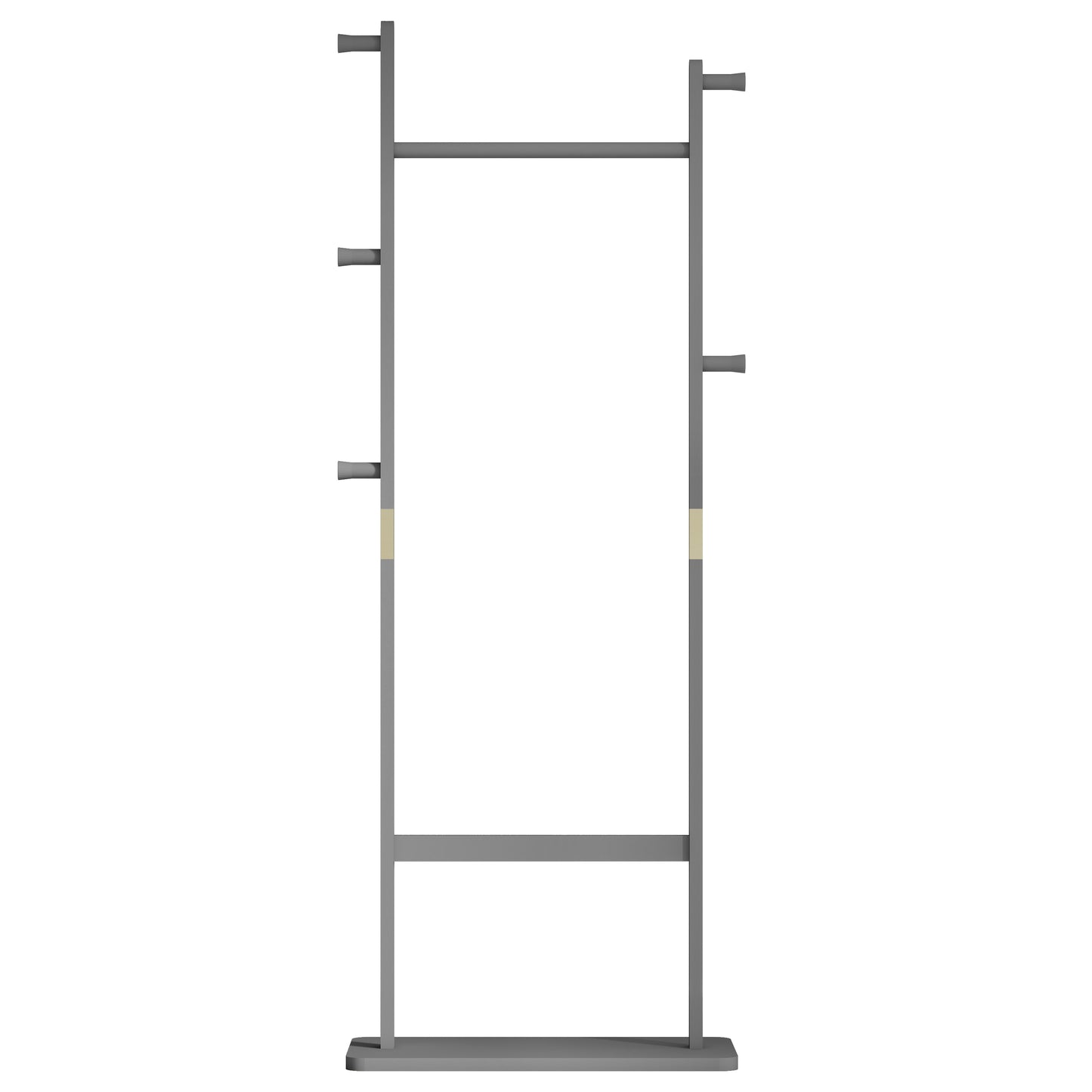 Modern grey metal coat rack with multiple hooks for entryway organization