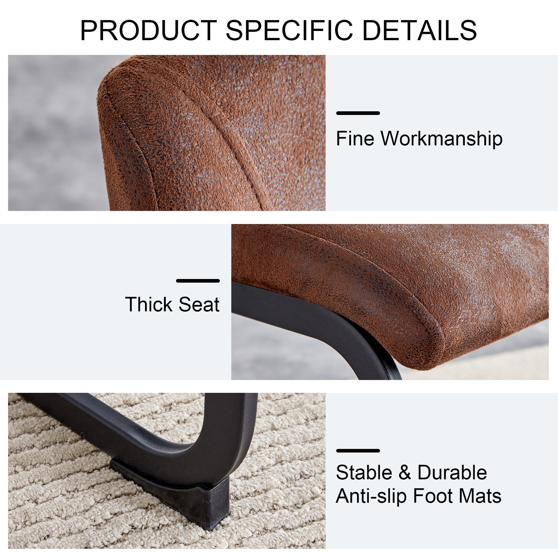 Brown textured faux leather seat detail showing fine workmanship