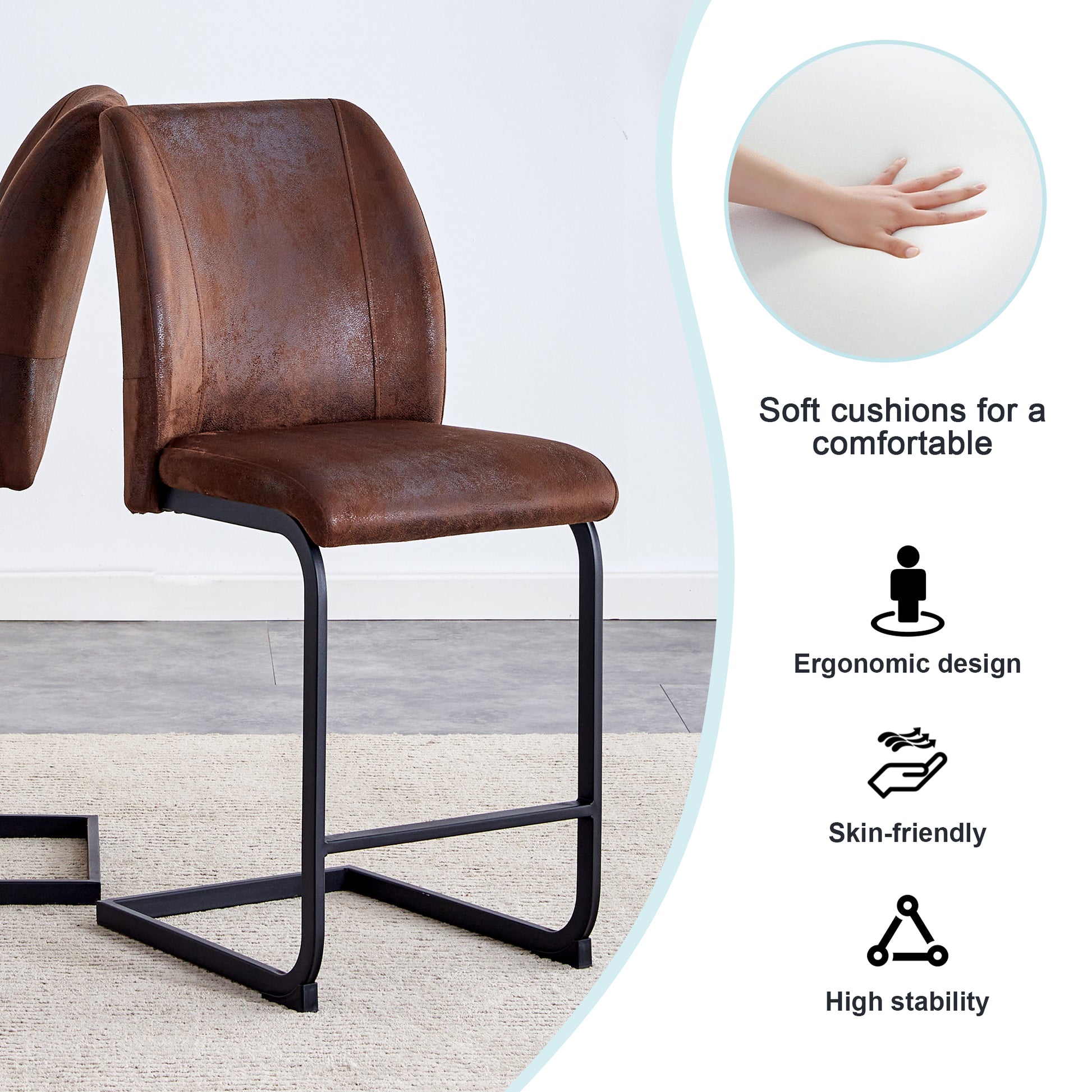 Brown distressed faux leather bar stool with black metal legs