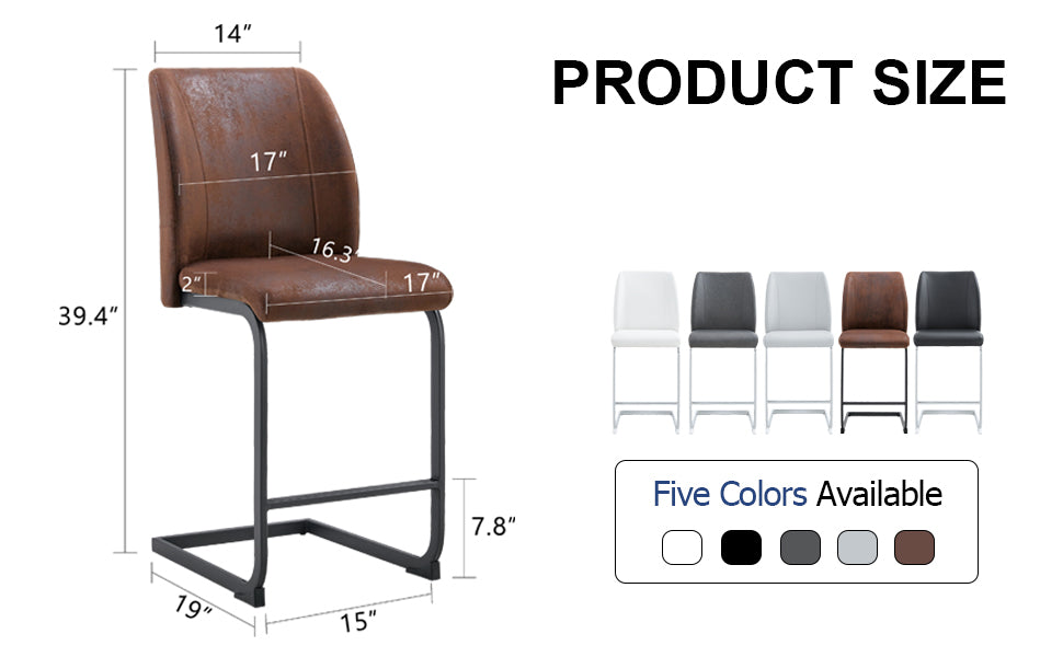 Brown faux leather counter stool with sleek black metal frame