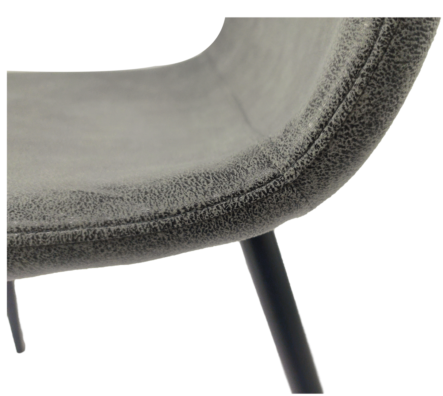 Textured gray upholstered modern dining chair seat detail