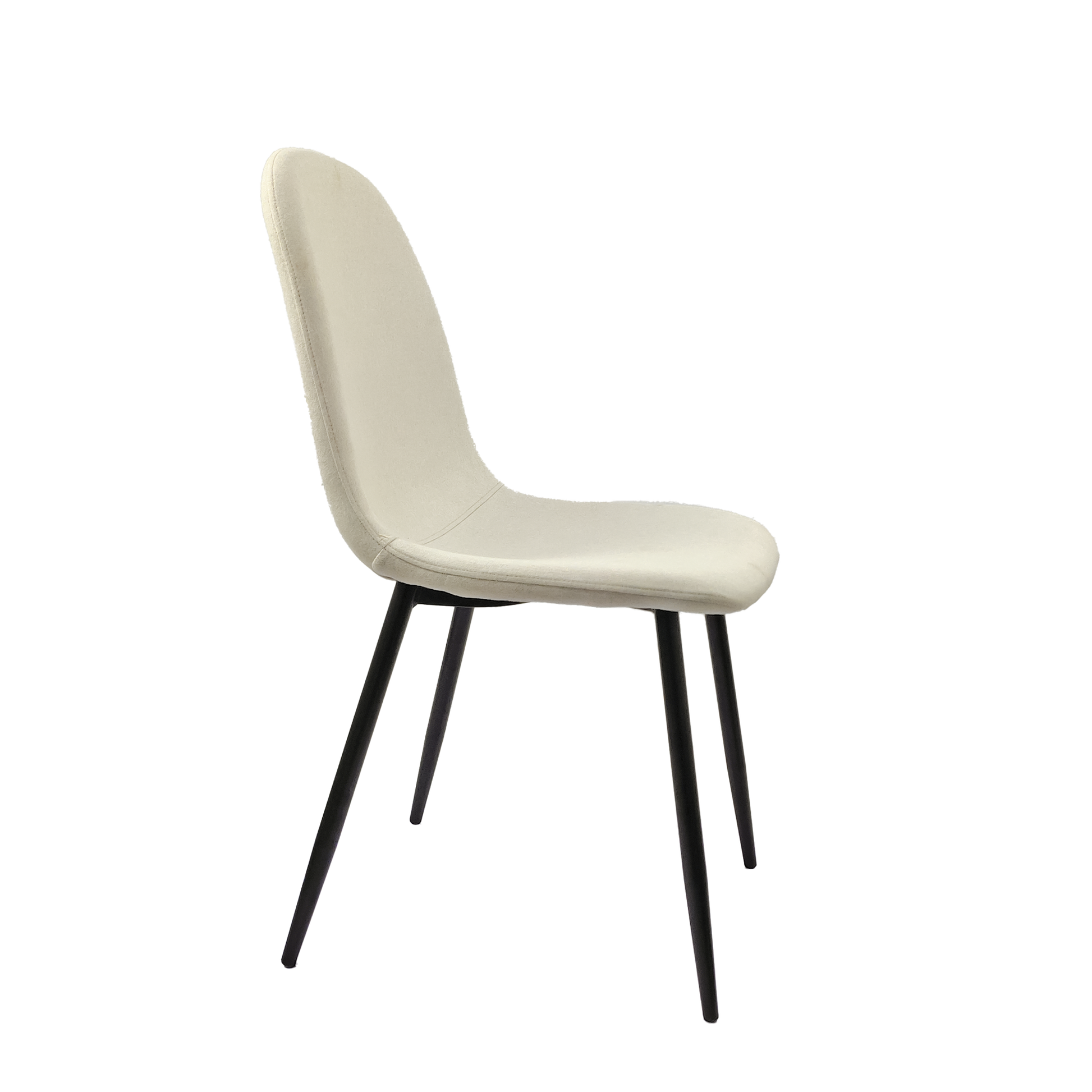 Cream upholstered modern dining chair with black metal legs