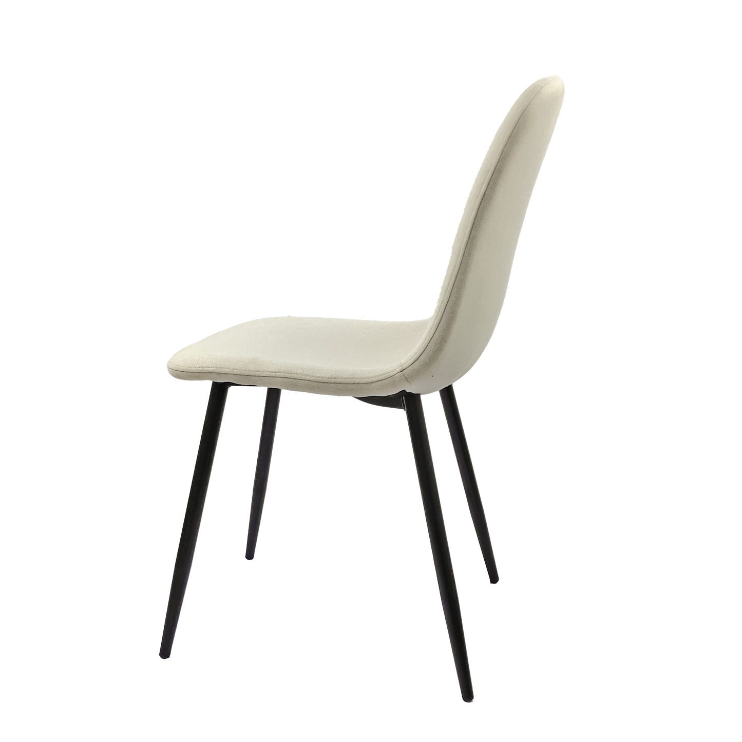 Cream upholstered dining chair with sleek black metal legs