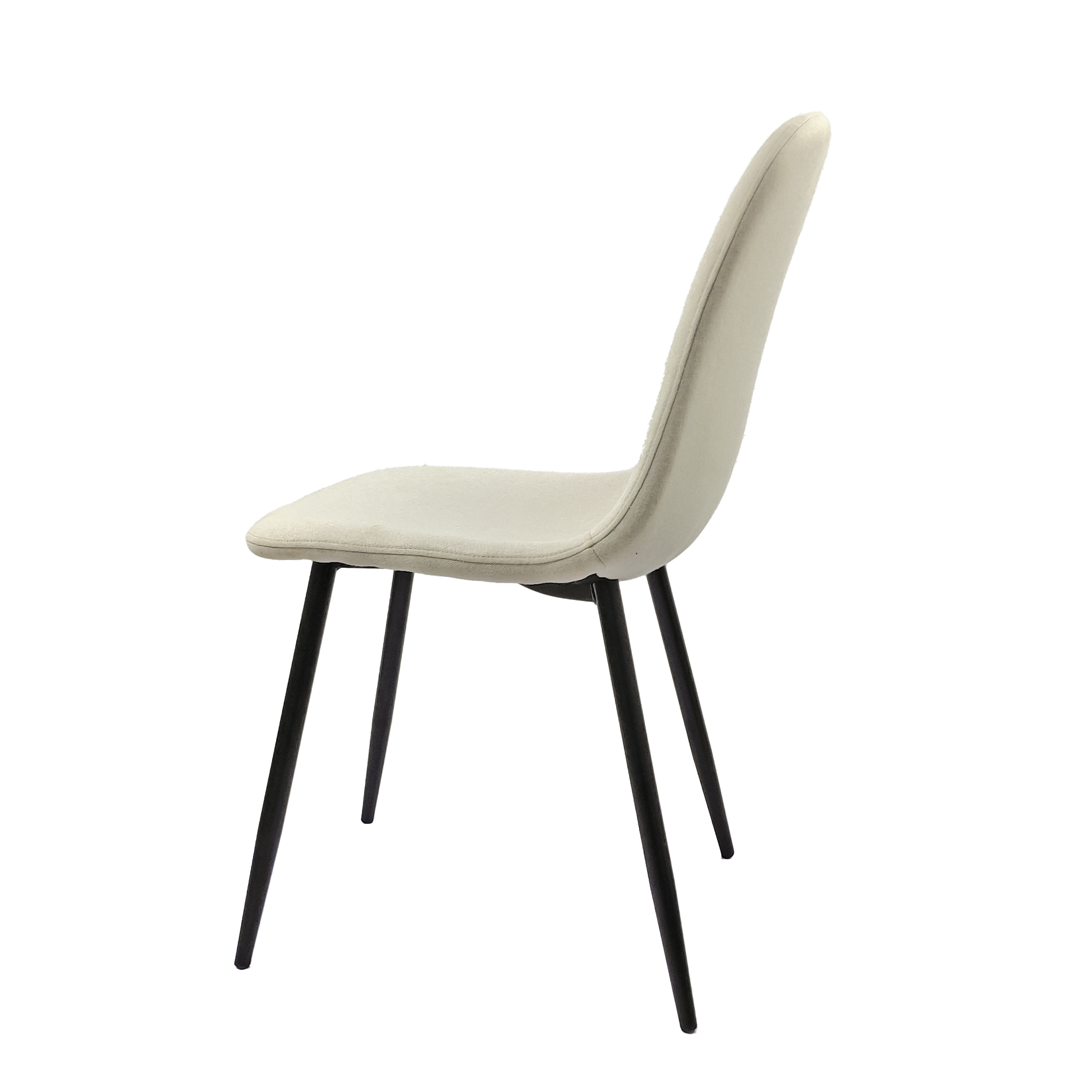 Cream upholstered dining chair with sleek black metal legs