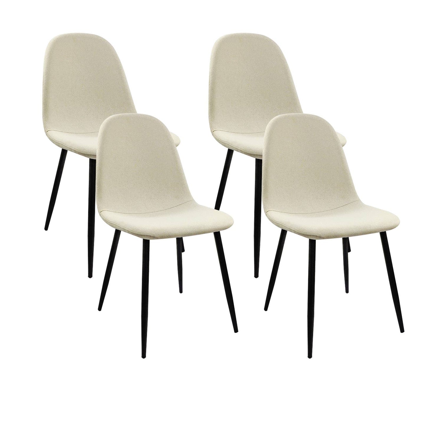 Set of four cream upholstered dining chairs with black tapered legs