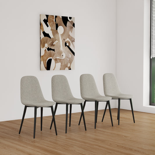 Set of  light grey fabric dining chairs with black metal legs