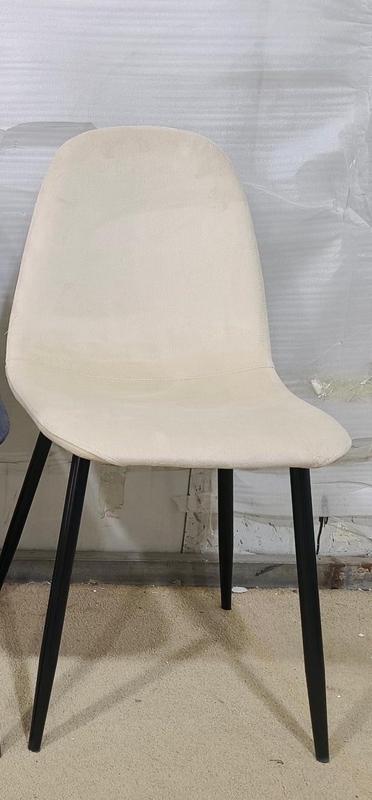 Cream fabric dining chair with black metal legs
