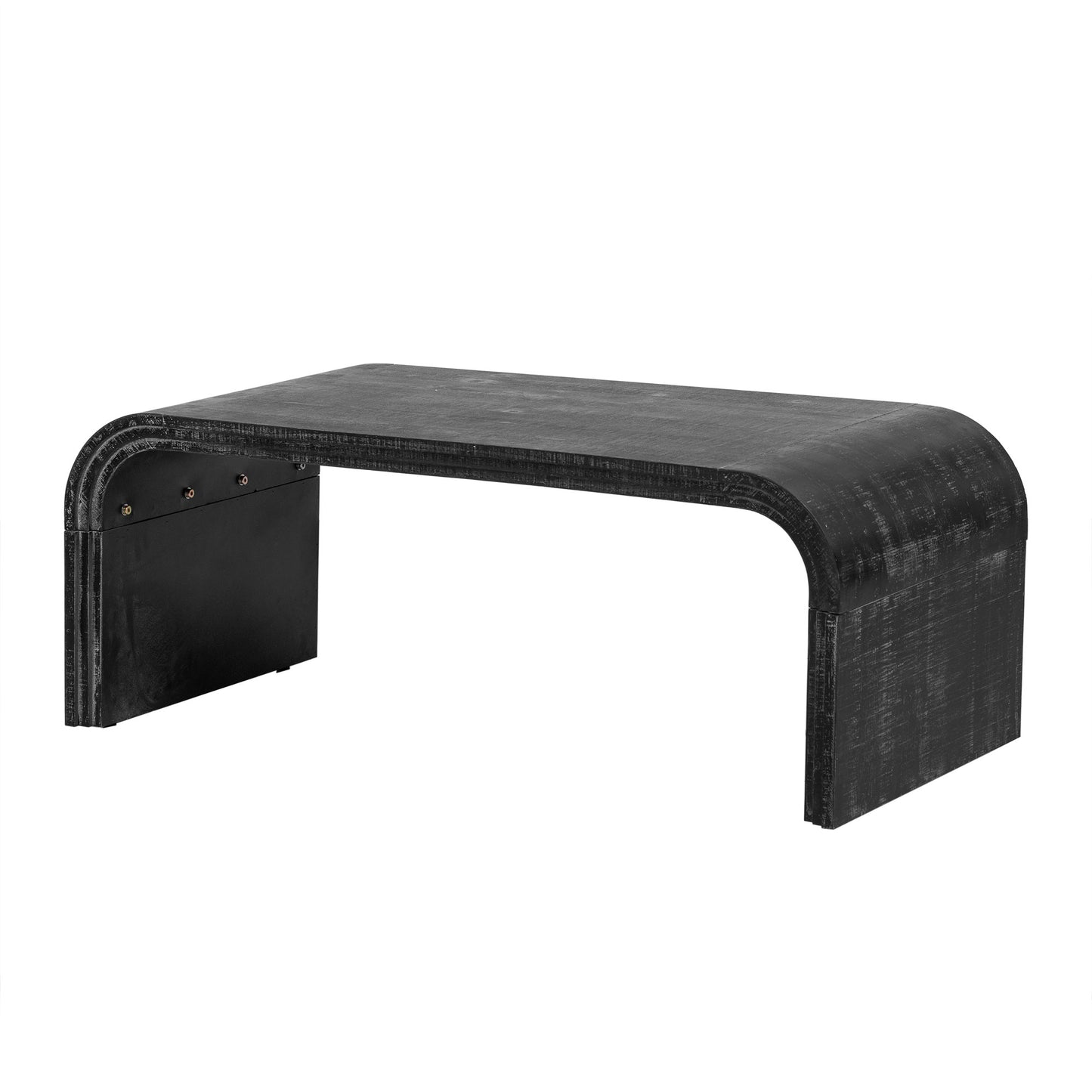 Black distressed wood waterfall coffee table with modern design
