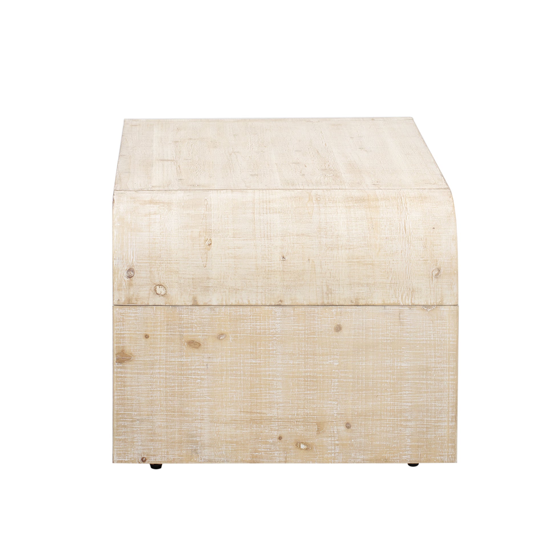 Rustic wooden side table with distressed white wash finish