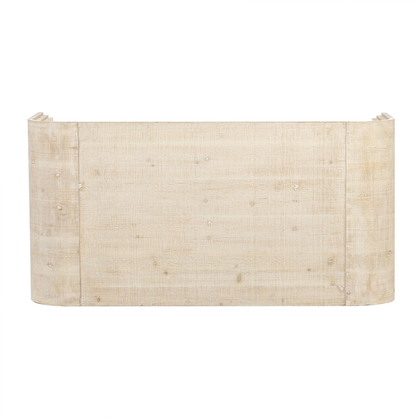 Light wood curved console table with a distressed finish