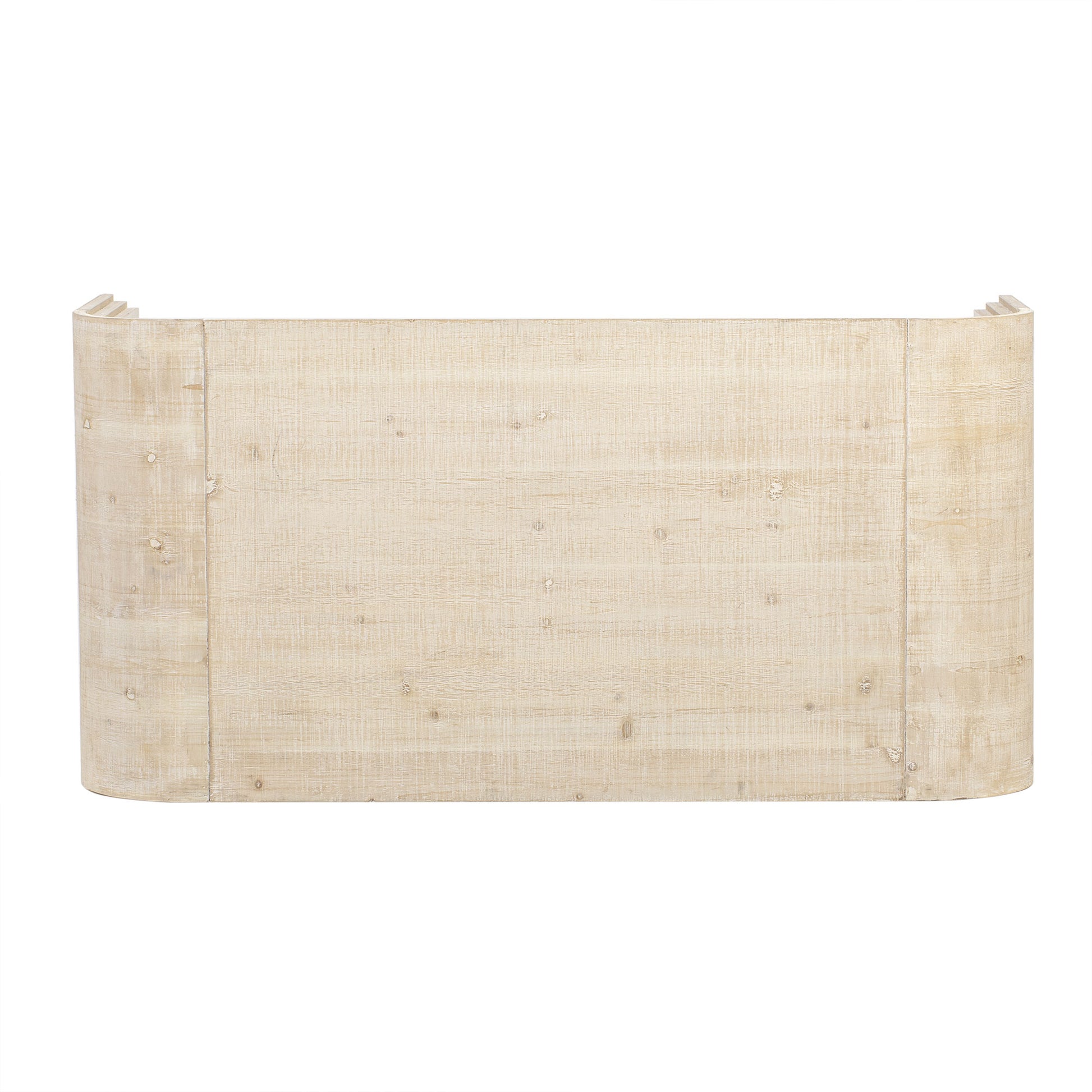 Light wood curved console table with a distressed finish