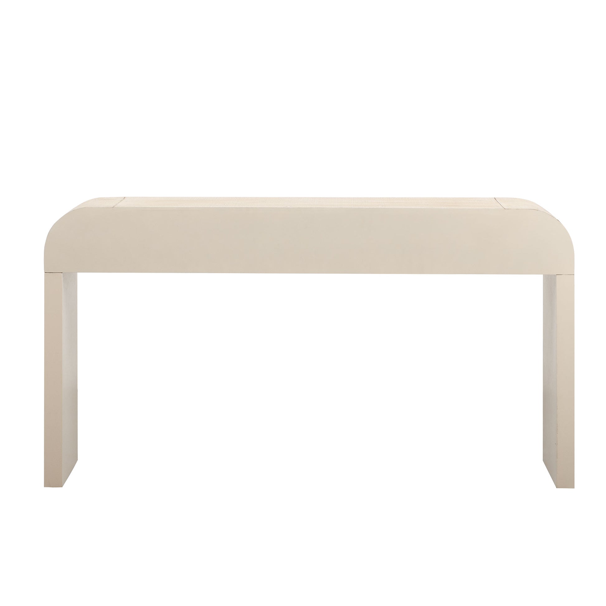 Beige waterfall console table with rounded edges