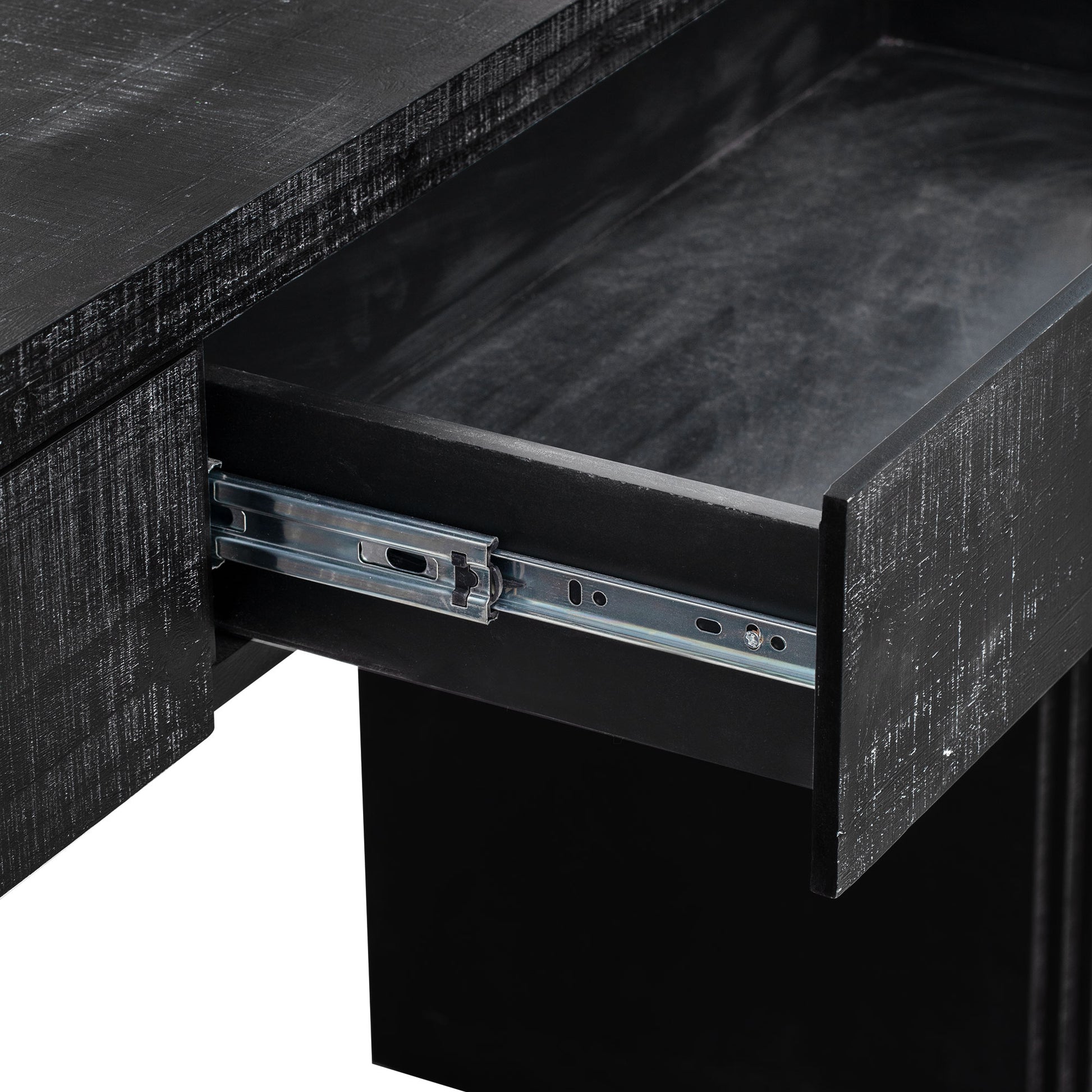 Black wood desk drawer with metal glides