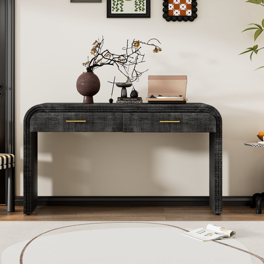Dark grey textured entryway console table with gold handles