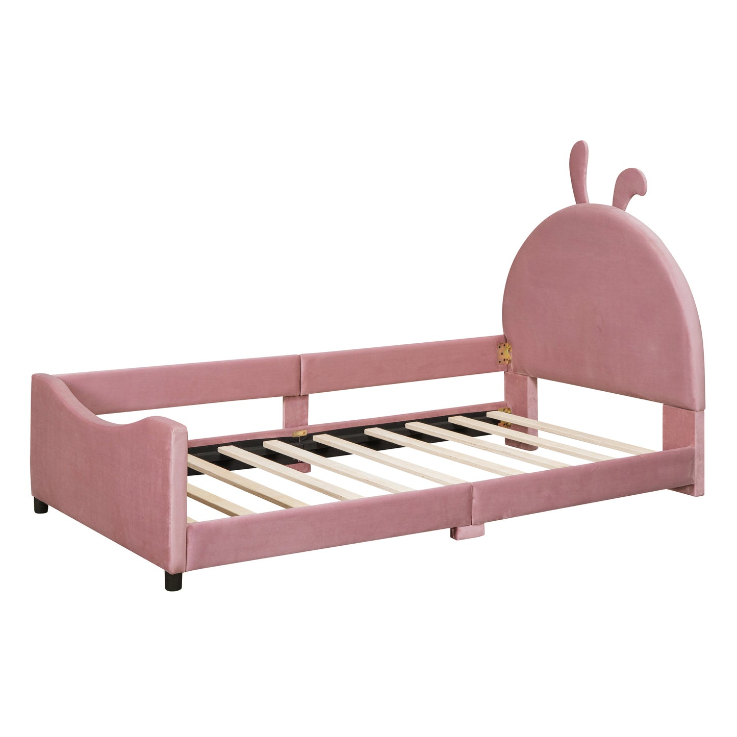 Pink velvet twin bed with bunny ears headboard for kids