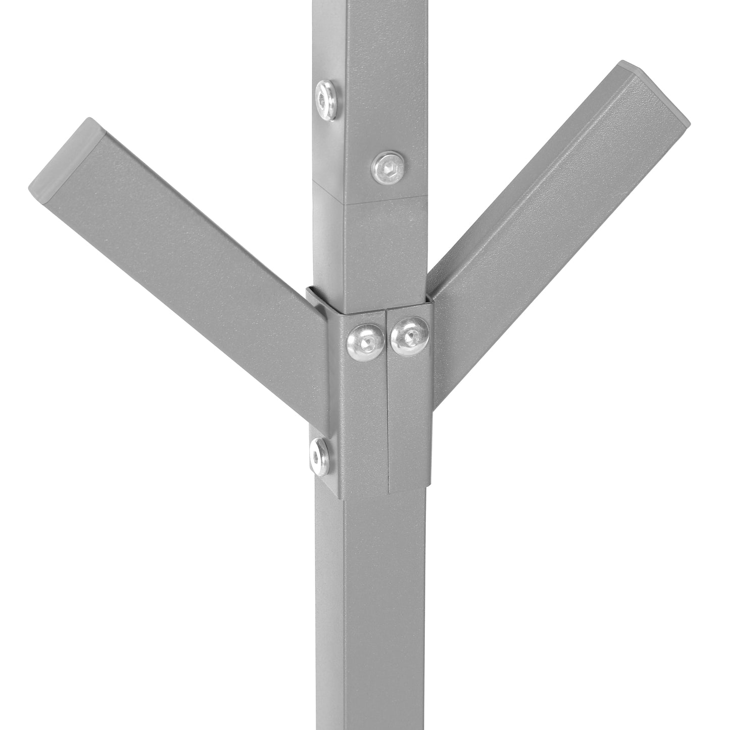 Silver metal coat rack pole with three protruding arms