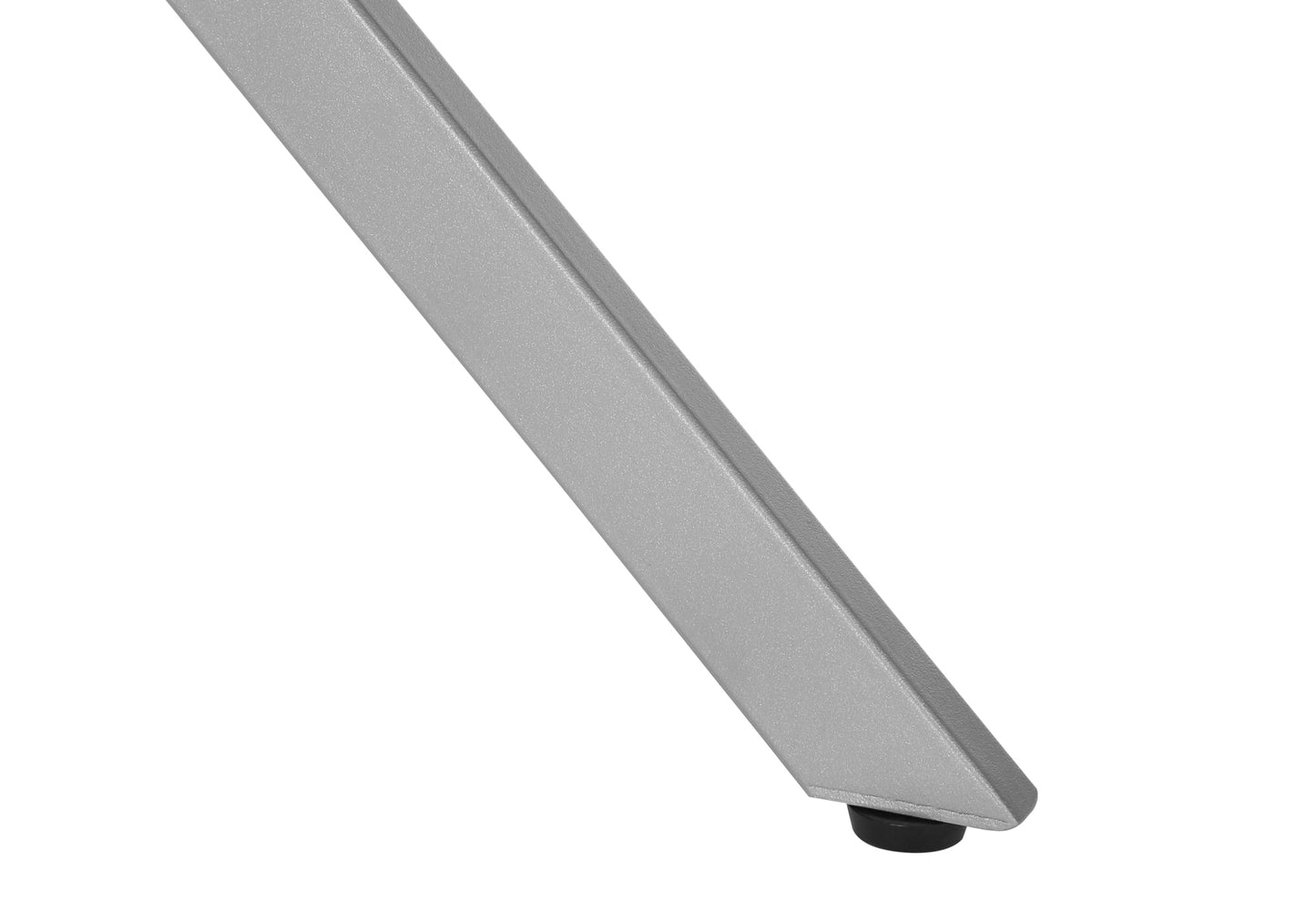 Silver metal table leg with black foot pad
