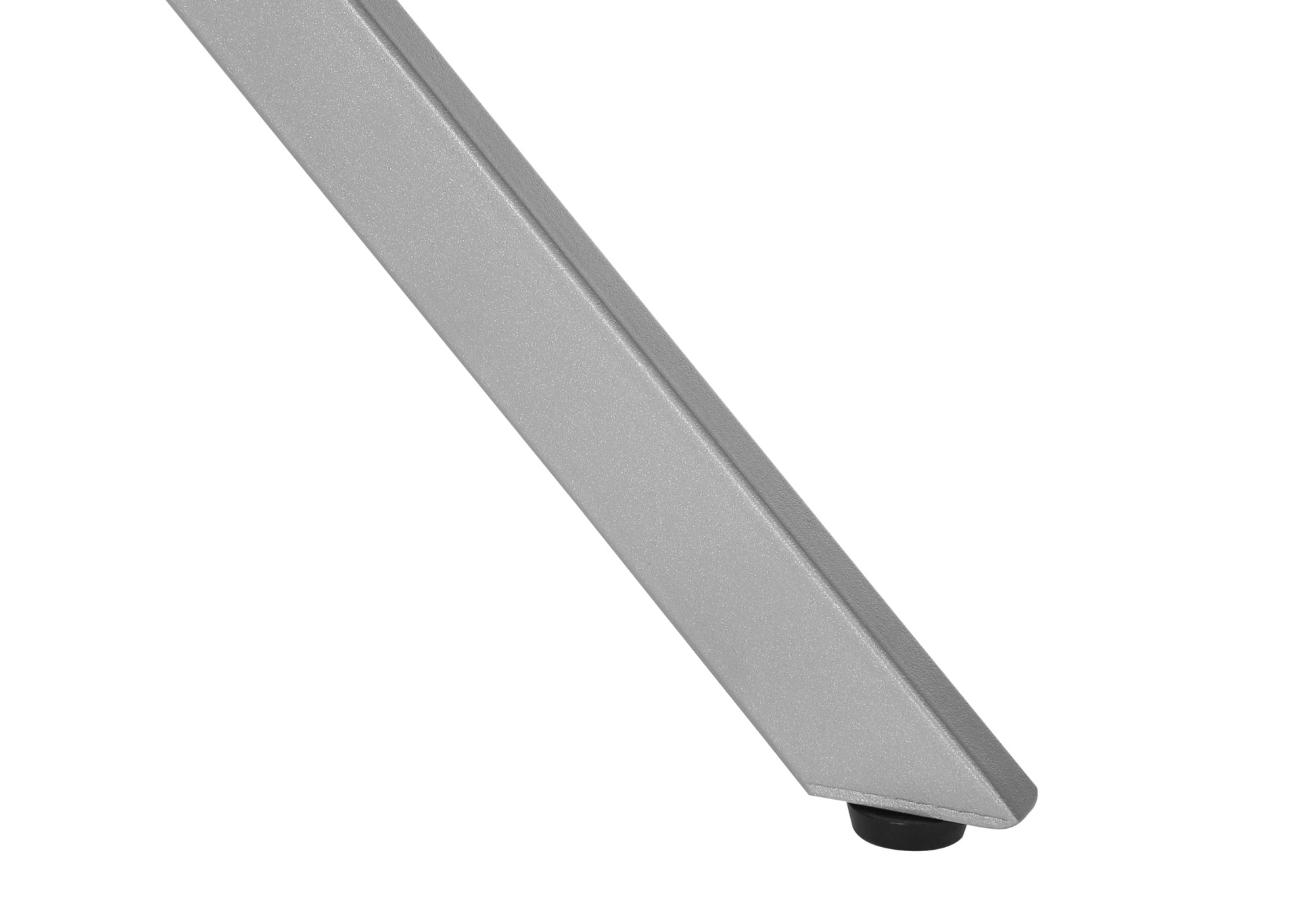 Silver metal table leg with black foot pad