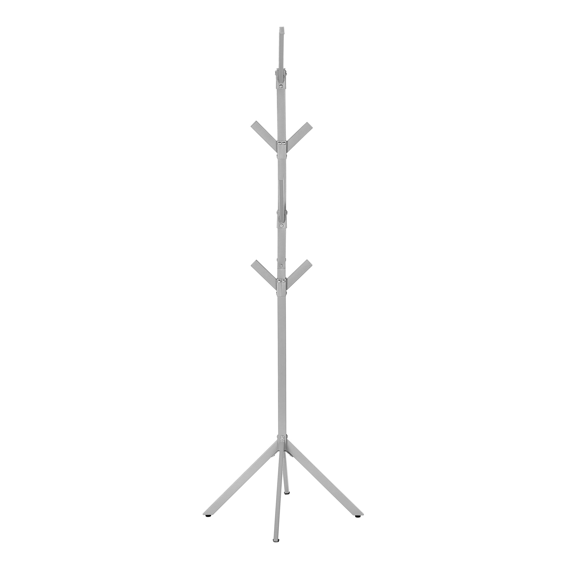 Silver metal coat rack with multiple hanging arms