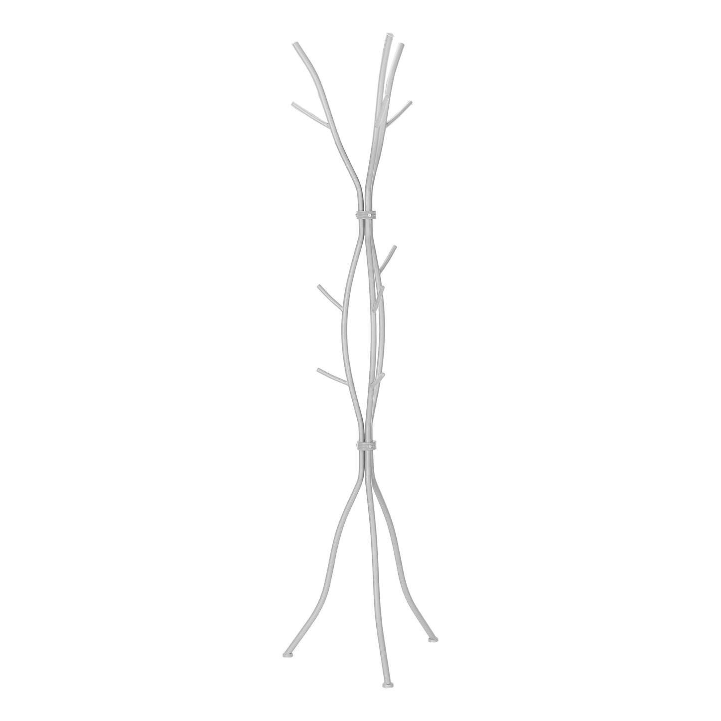 Modern silver coat rack with branchlike arms perfect for entryway storage