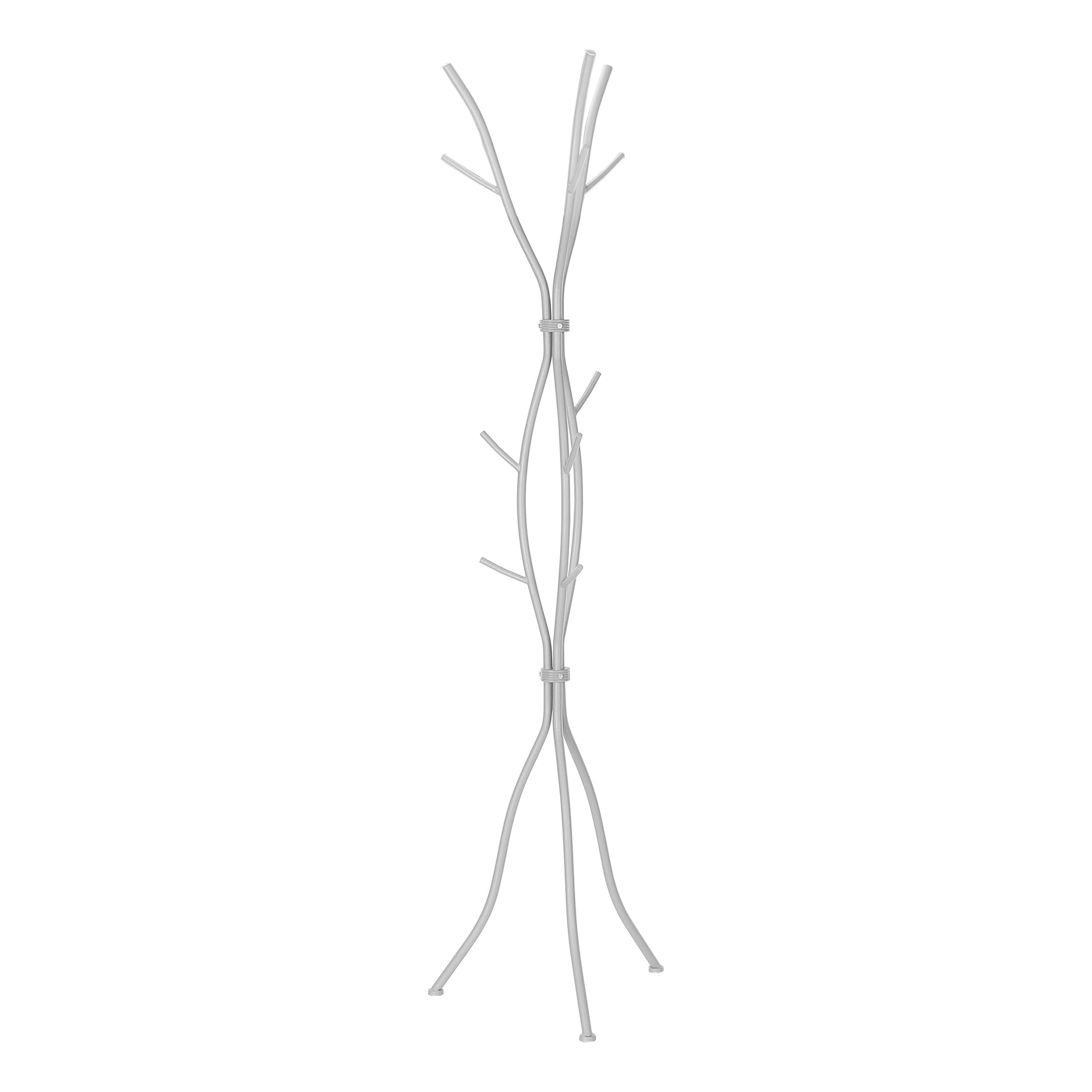 Modern silver coat rack with branchlike arms perfect for entryway storage