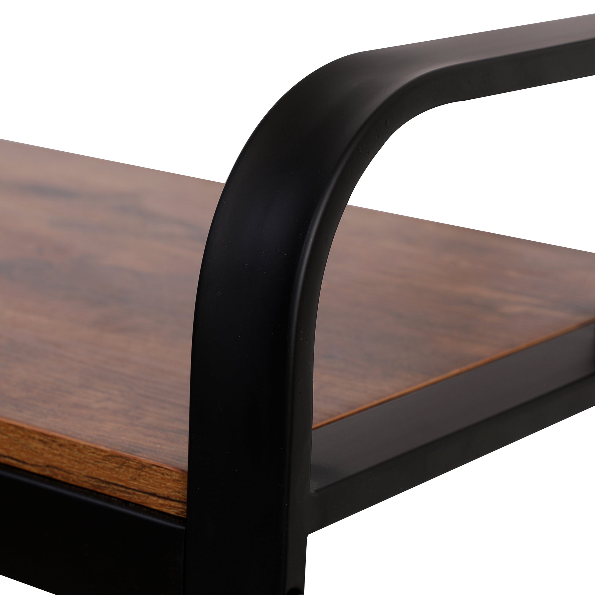 Rustic wood shelf with black metal frame accent