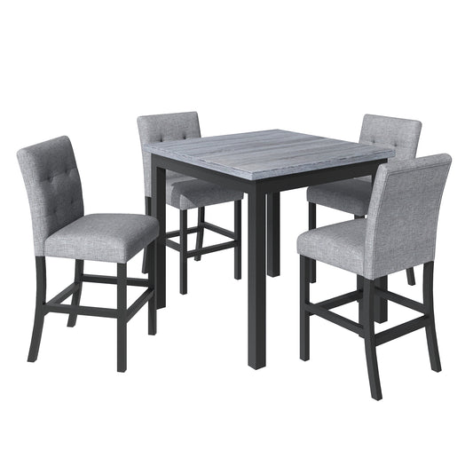 Grey upholstered dining set with tufted back chairs