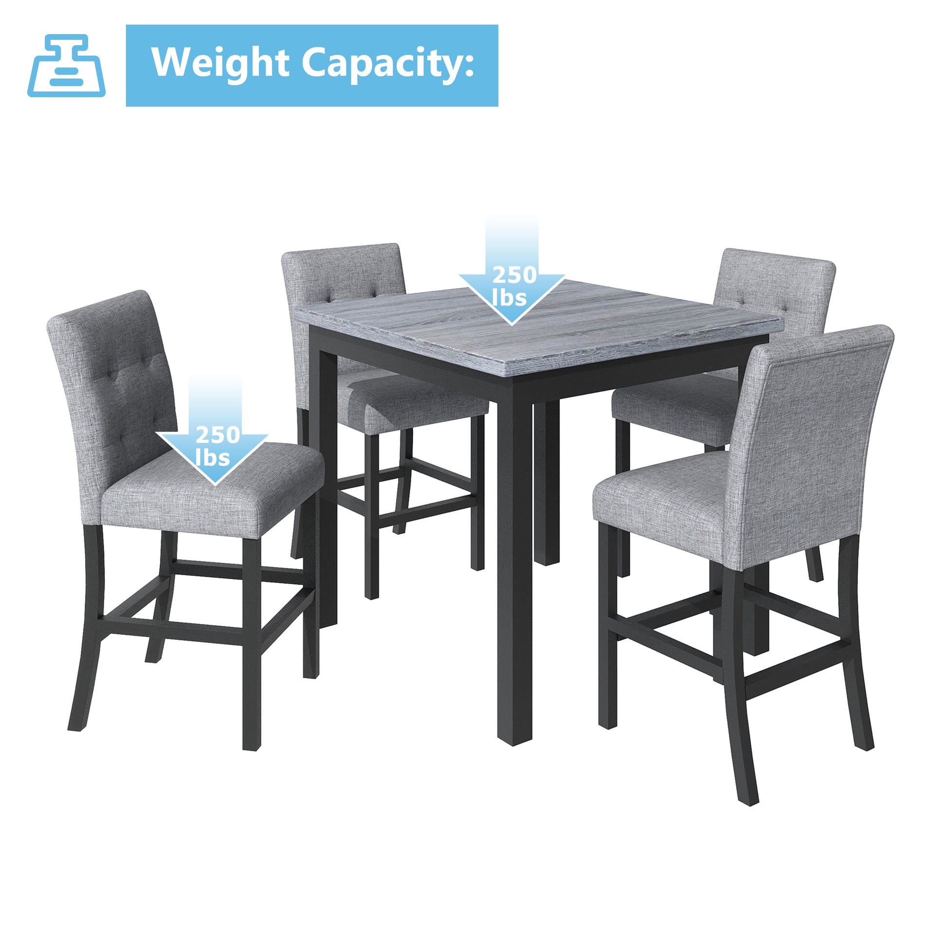 Gray fabric counter height table and chair set