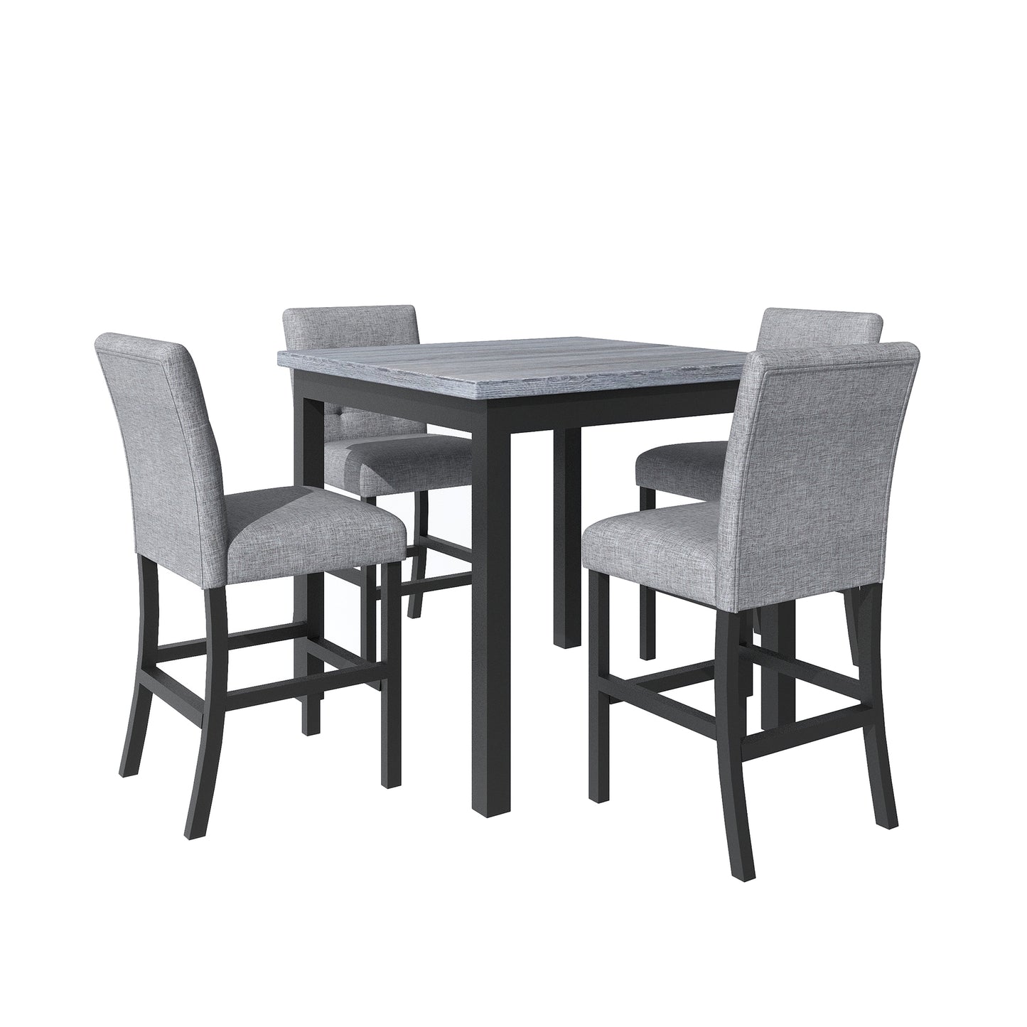 Gray upholstered counterheight dining set with faux wood table top