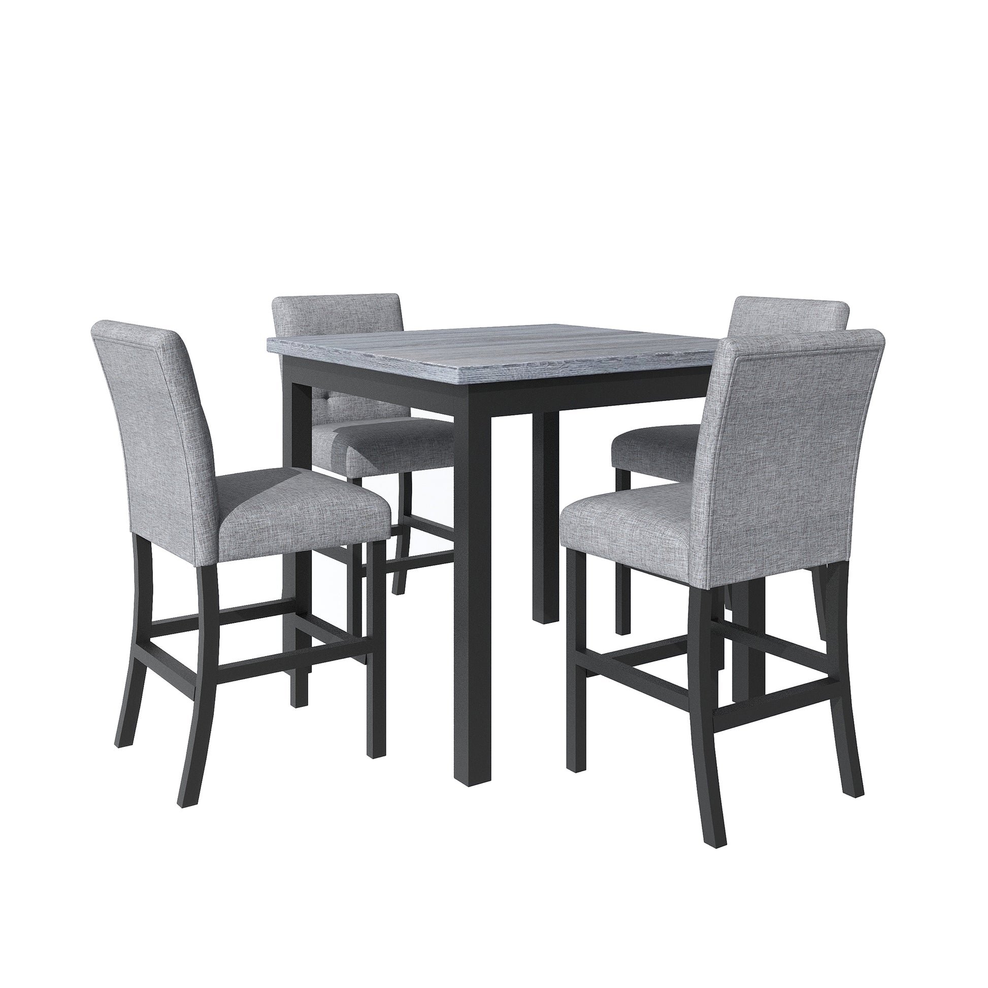 Gray upholstered counterheight dining set with faux wood table top